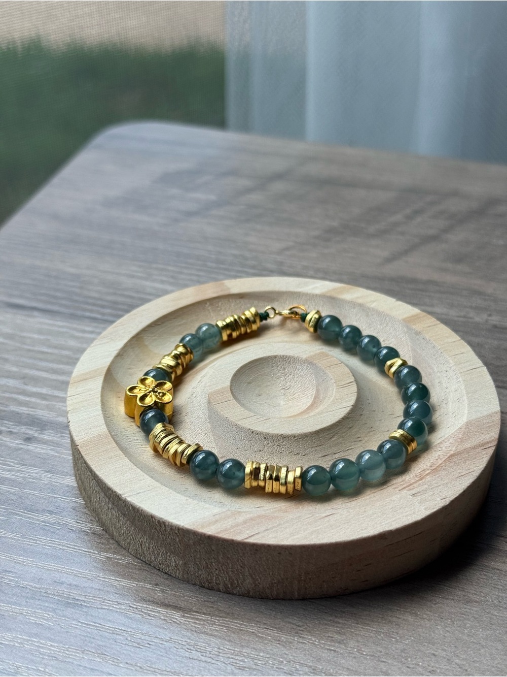 Handcrafted 6.3mm Green Jade Bracelet 7in